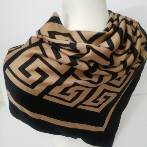 Aldo Black Tan Square Silk Scarf - Picture 10 of 12